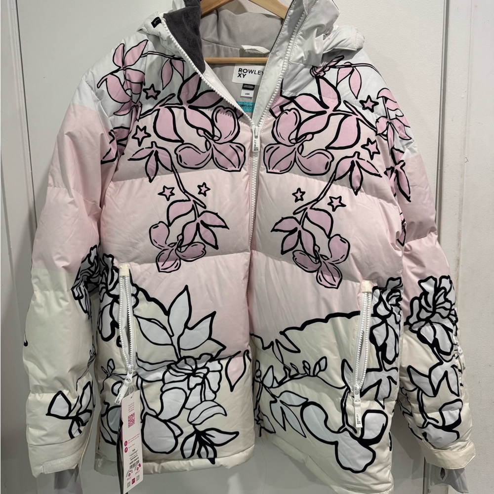 Roxy Women's Floral Puffer Jacket - Pink and White